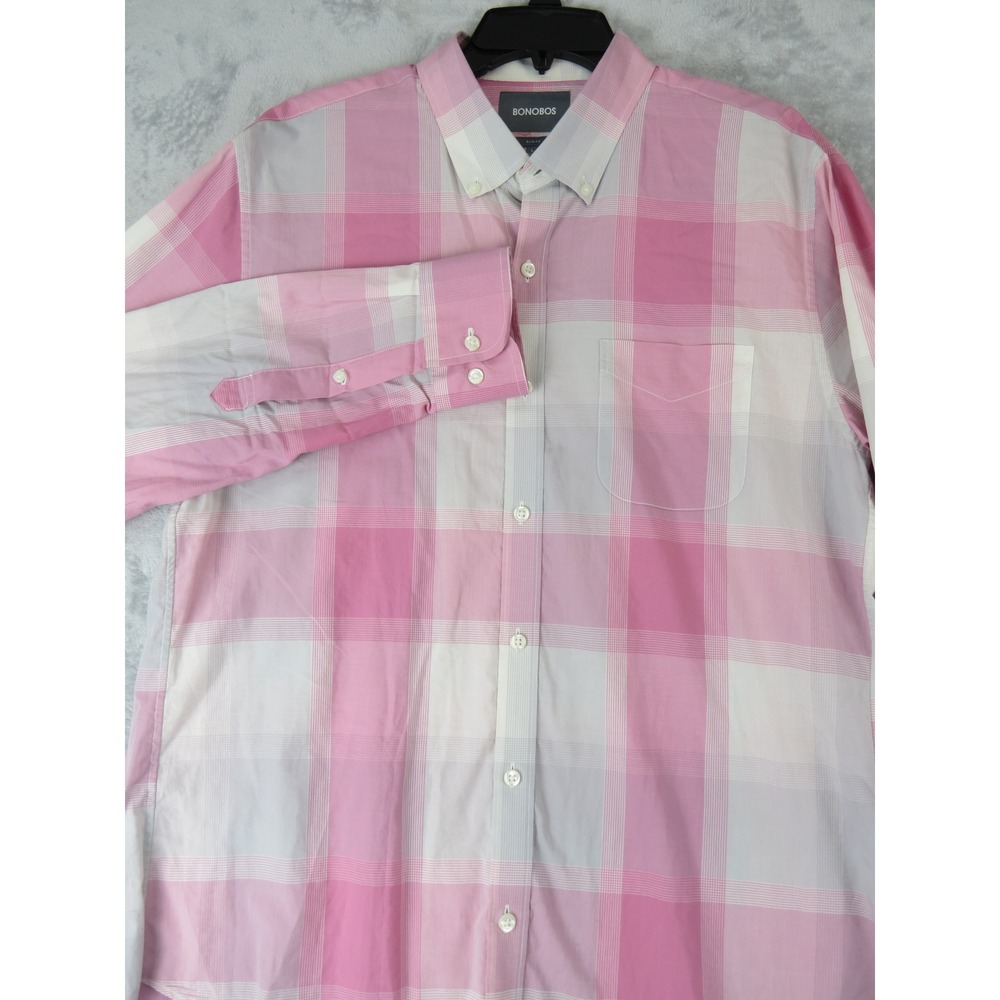 Bonobos Slim Fit Mens L Pink Plaid Long Sleeve Button Down Shirt